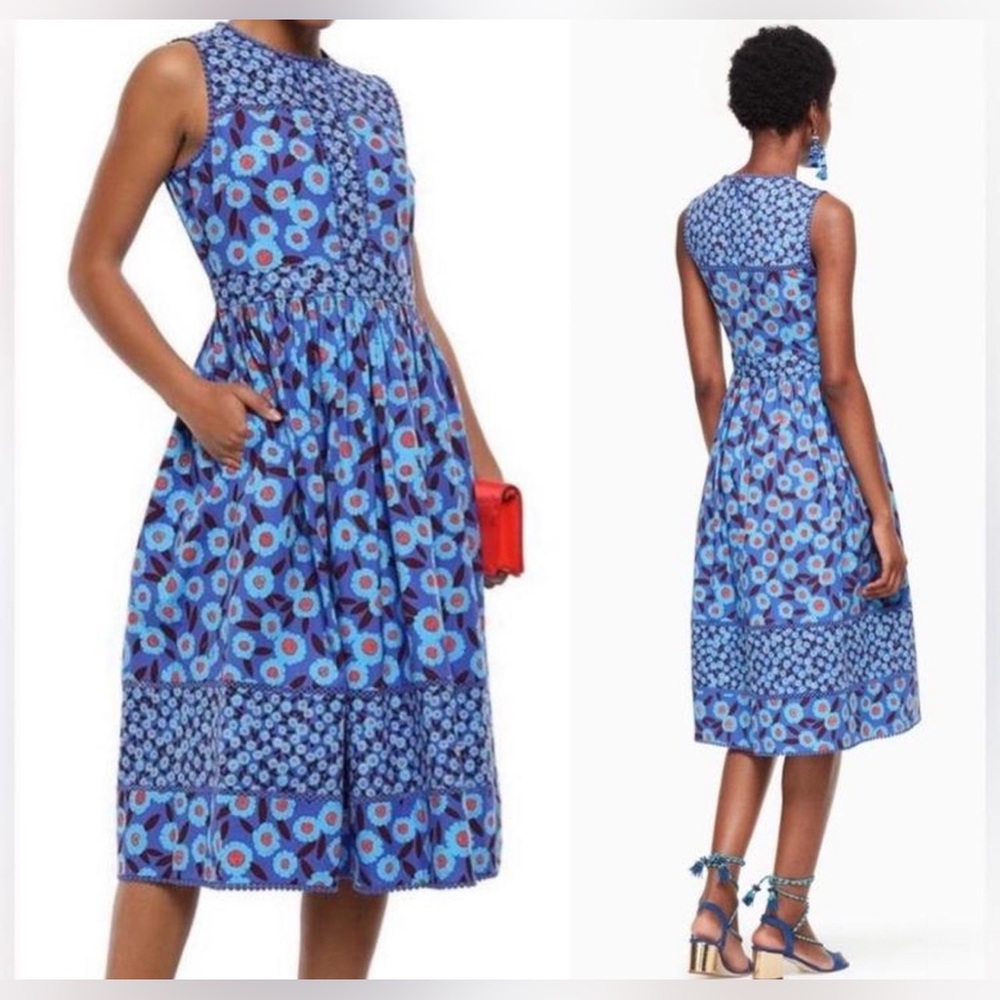 Kate Spade Tangier Dress Sz 2 Retro Sleeveless Floral Cotton Classic Preppy Midi